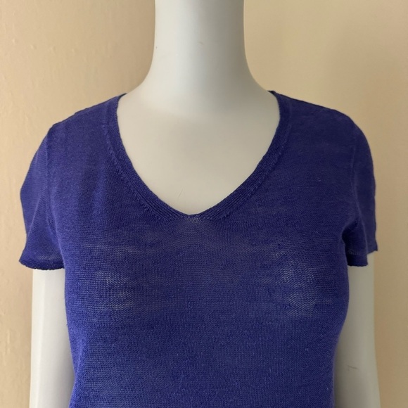 EILEEN FISHER 100% Organic Linen Tee Top Purple Blue Lightweight Summer Size PP - Picture 4 of 16